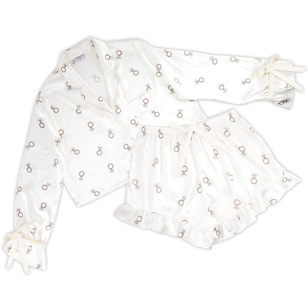 White Bride Pajama Set With Ring Pattern - image 1